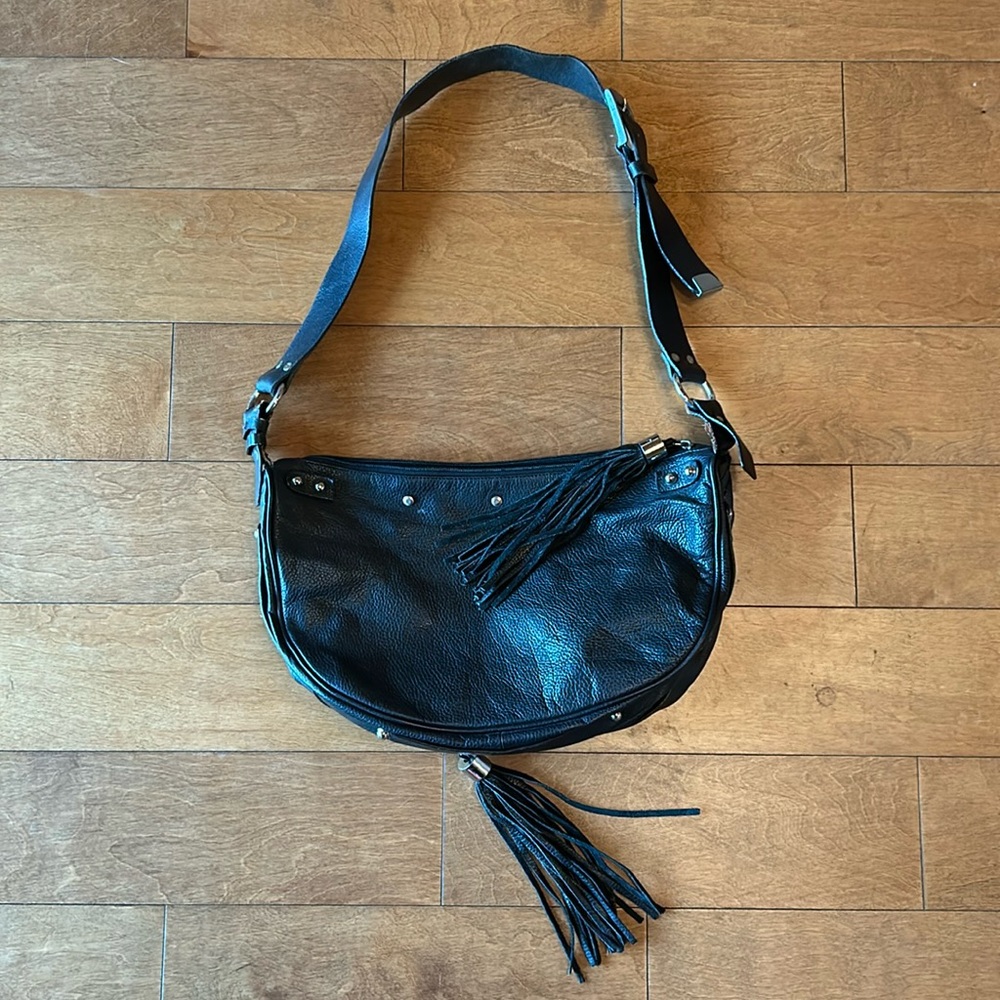 Chunky leather half moon handbag